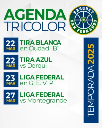 Agenda tricolor: Tira Azul, Tira Blanca y Liga Federal 22 al 27 de Marzo de 2025