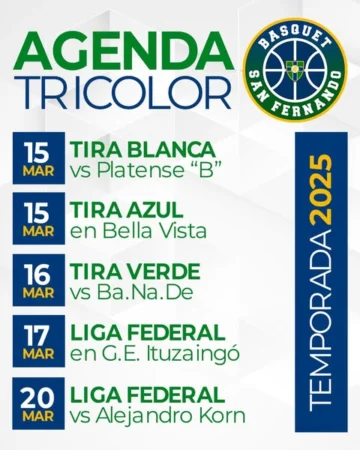 Agenda tricolor: Tira Azul, Tira Blanca, Tira Verde y Liga Federal 15 al 20 de Marzo de 2025